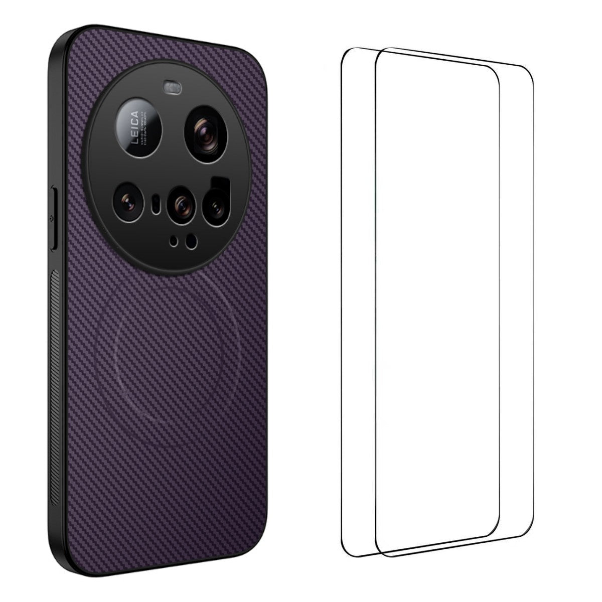 WANLONFENG för Xiaomi 15 ultramagnetiskt skal TQ1-serien kolfiberstruktur PC TPU-mobilskal med 2 st skärmfilmer