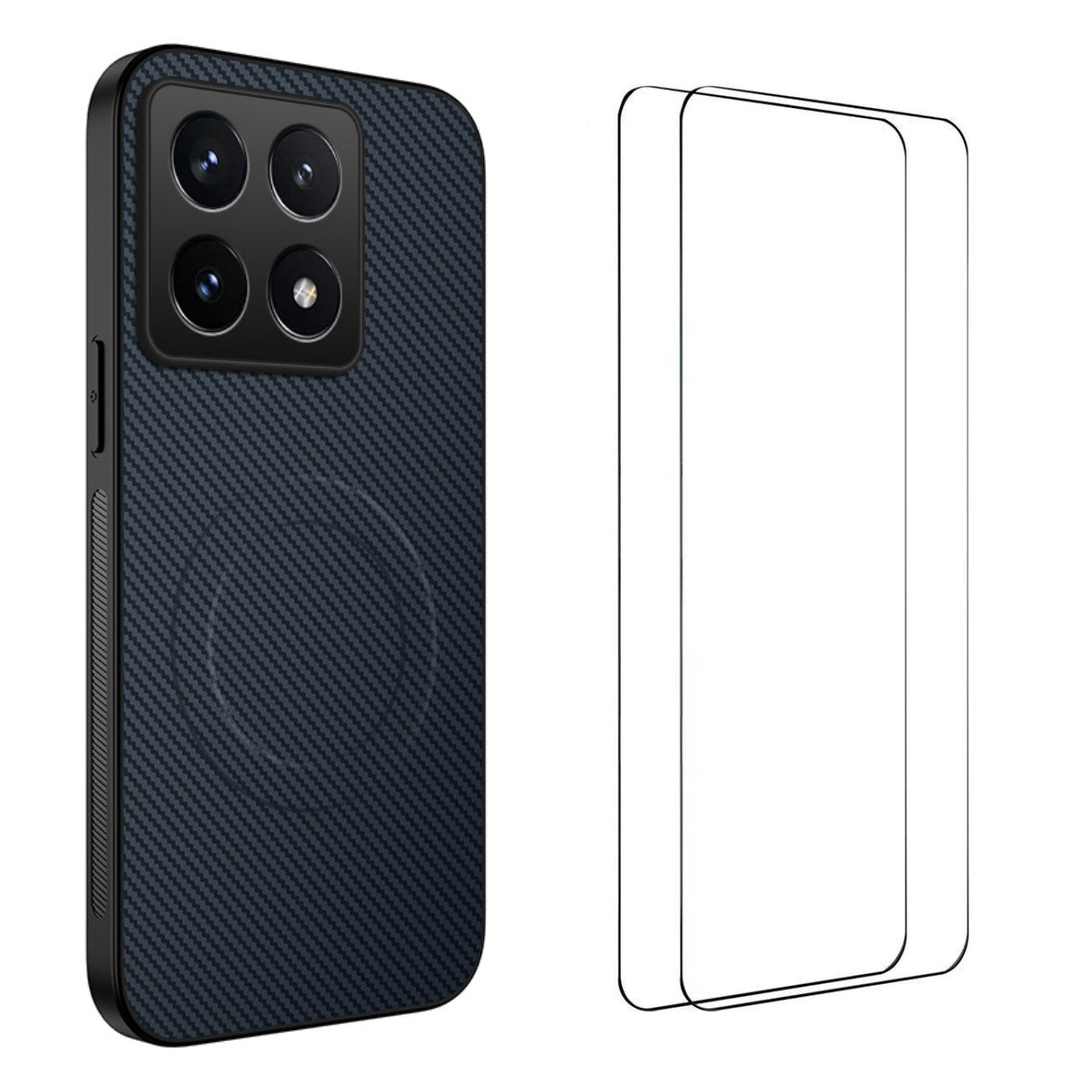 WANLONFENG For Xiaomi 14T Pro Magnetic Case  TQ1 Series Carbon Fiber Texture PC TPU Phone Cover with 2Pcs Screen Films