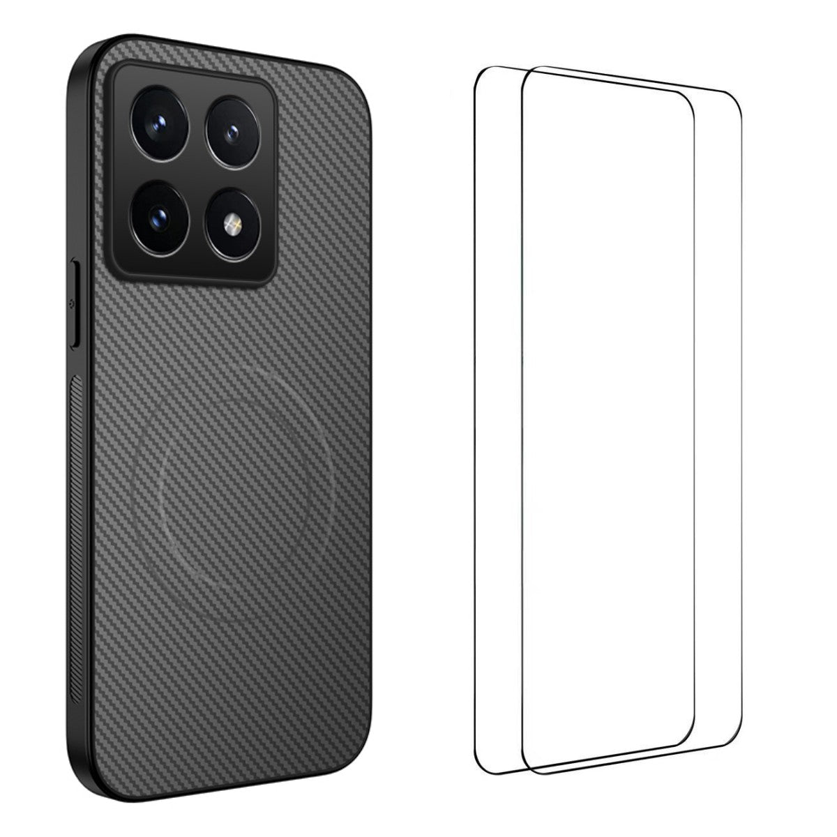 WANLONFENG For Xiaomi 14T Pro Magnetic Case  TQ1 Series Carbon Fiber Texture PC TPU Phone Cover with 2Pcs Screen Films