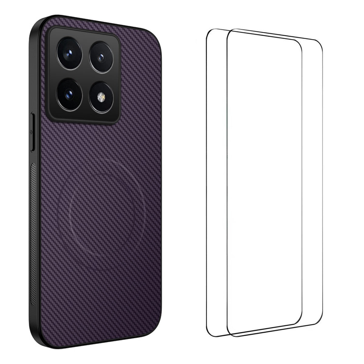 WANLONFENG For Xiaomi 14T Pro Magnetic Case  TQ1 Series Carbon Fiber Texture PC TPU Phone Cover with 2Pcs Screen Films