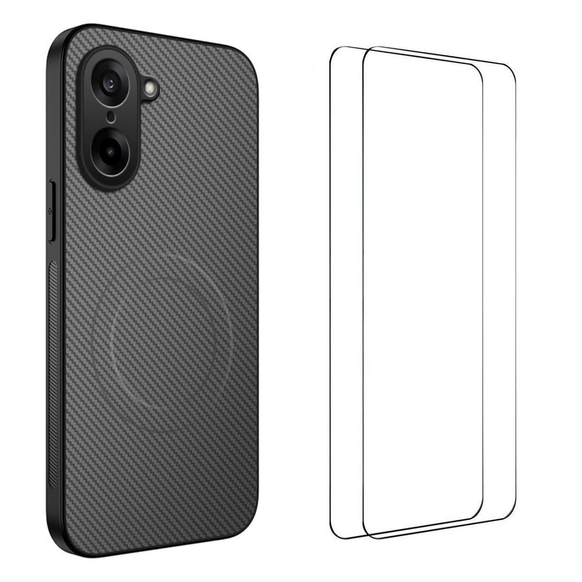 WANLONFENG För OnePlus Ace 5 Racing 5G / OnePlus Nord CE5 5G Magnetiskt Skal TQ1-serien Kolfiberstruktur PC TPU mobilskal med 2 st. skärmfilmer