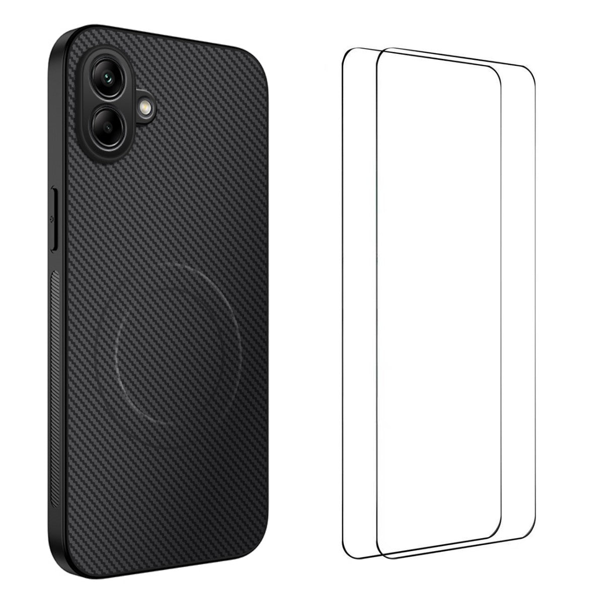 WANLONFENG magnetisk cover til Samsung Galaxy A06 5G i TQ1-serien, PC- og TPU-mobilcover med kulfibertekstur og 2 skærmfilm