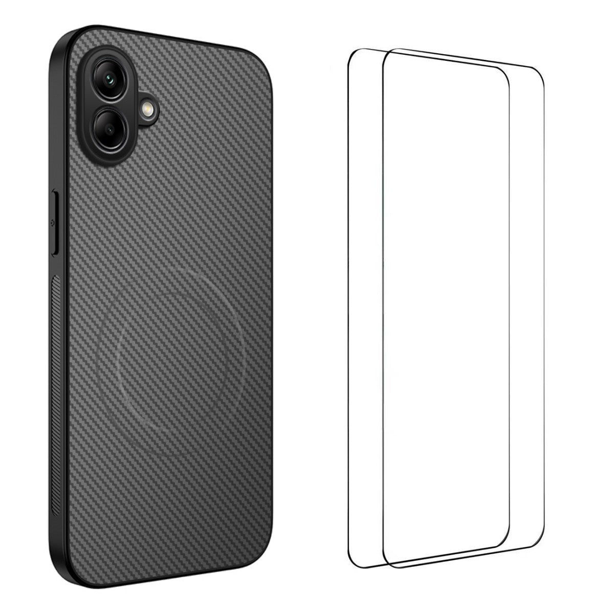 WANLONFENG magnetisk cover til Samsung Galaxy A06 5G i TQ1-serien, PC- og TPU-mobilcover med kulfibertekstur og 2 skærmfilm