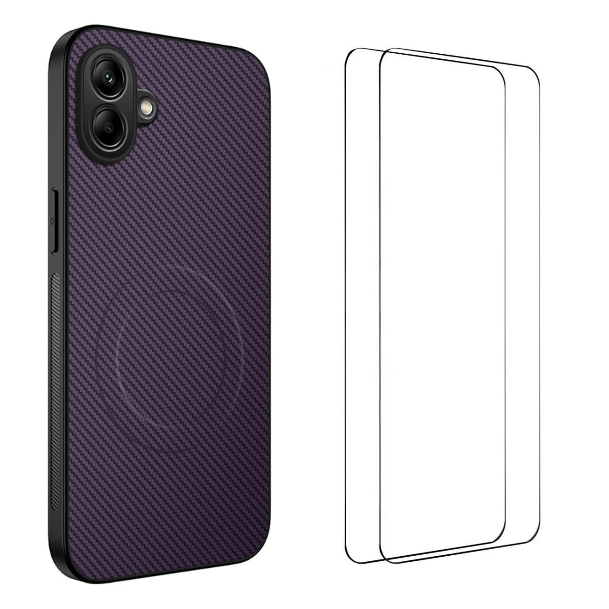 WANLONFENG magnetisk cover til Samsung Galaxy A06 5G i TQ1-serien, PC- og TPU-mobilcover med kulfibertekstur og 2 skærmfilm