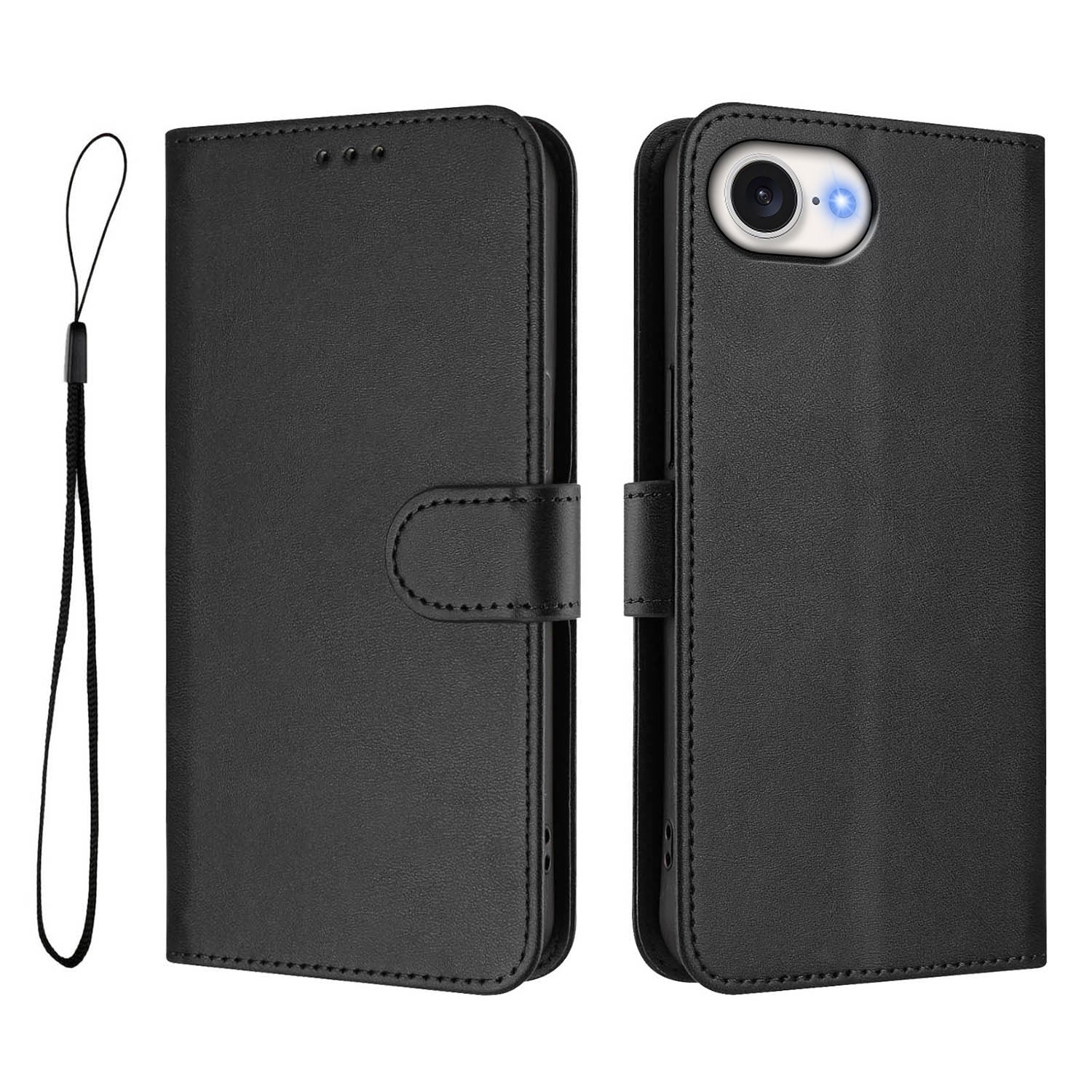 Til iPhone 17e / 16e Wallet Case RFID-blokerende kalveskindtekstur læder stander telefoncover med strop