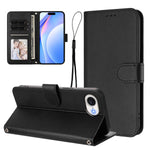For iPhone 17e / 16e Wallet Case RFID Blocking Calf Texture Leather Stand Phone Cover with Strap