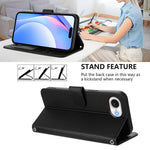 For iPhone 17e / 16e Wallet Case RFID Blocking Calf Texture Leather Stand Phone Cover with Strap