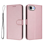 For iPhone 17e / 16e Wallet Case RFID Blocking Calf Texture Leather Stand Phone Cover with Strap