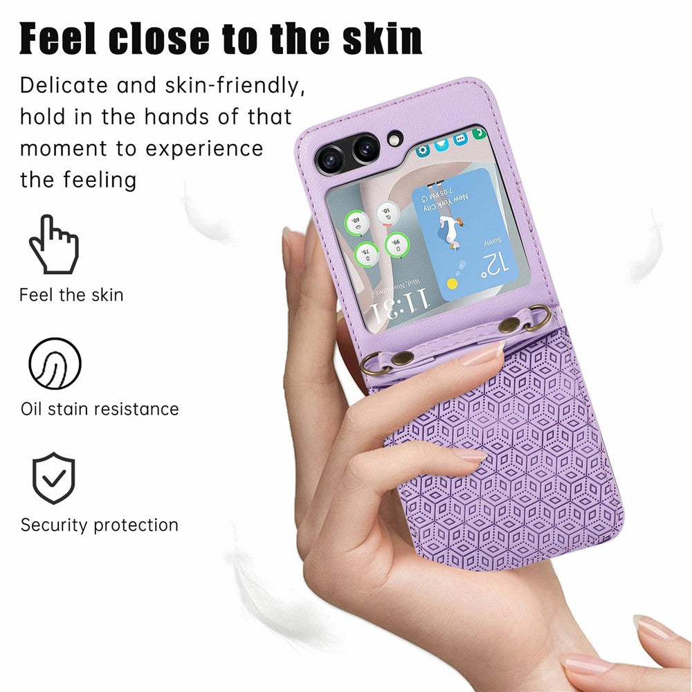 For Samsung Galaxy Z Flip6 5G Case Imprinted Rhombus Leather Phone Cover with Card Slots