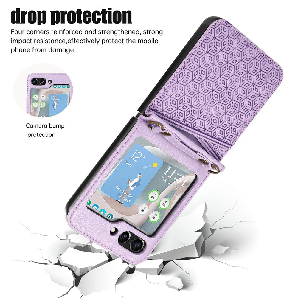 For Samsung Galaxy Z Flip6 5G Case Imprinted Rhombus Leather Phone Cover with Card Slots
