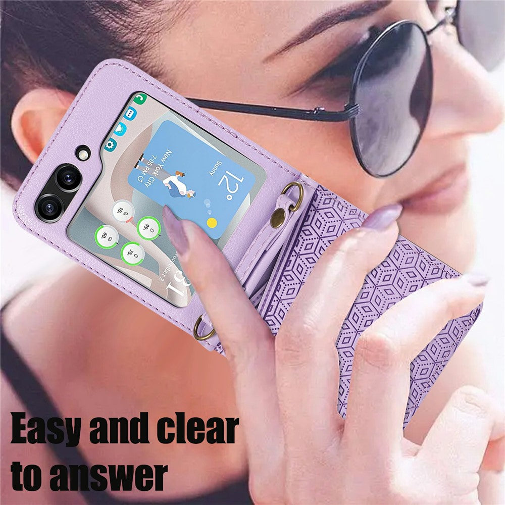 For Samsung Galaxy Z Flip6 5G Case Imprinted Rhombus Leather Phone Cover with Card Slots
