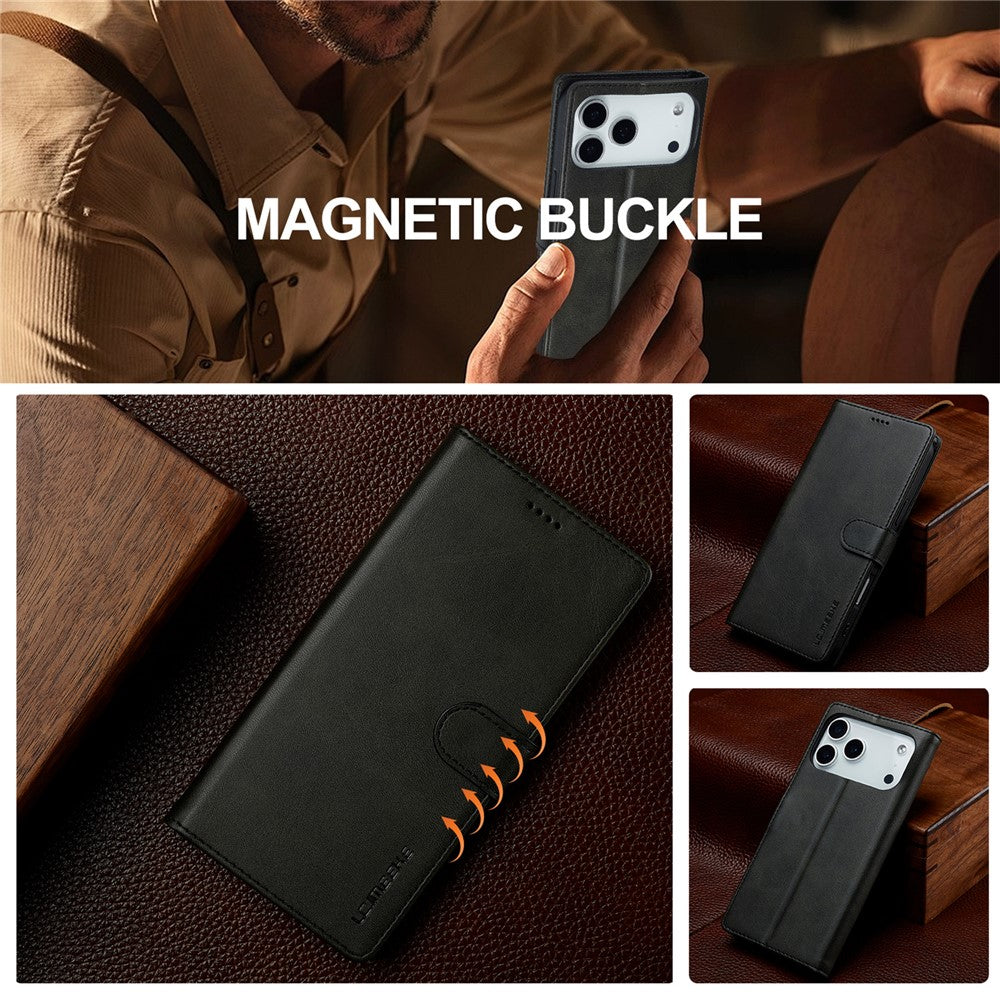 LC.IMEEKE til iPhone 18 Pro Max / 17 Pro Max cover i PU-læder med kalvetekstur, stander og pungefunktion