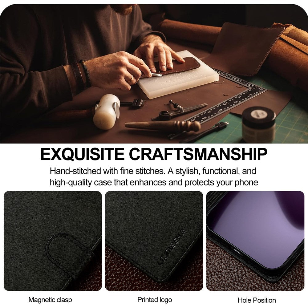 LC.IMEEKE til iPhone 18 Pro Max / 17 Pro Max cover i PU-læder med kalvetekstur, stander og pungefunktion