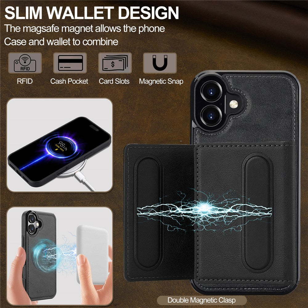 LC.IMEEKE L5 For iPhone 17 Magnetic Phone Case Leather Back Cover with Detachable Card Holder
