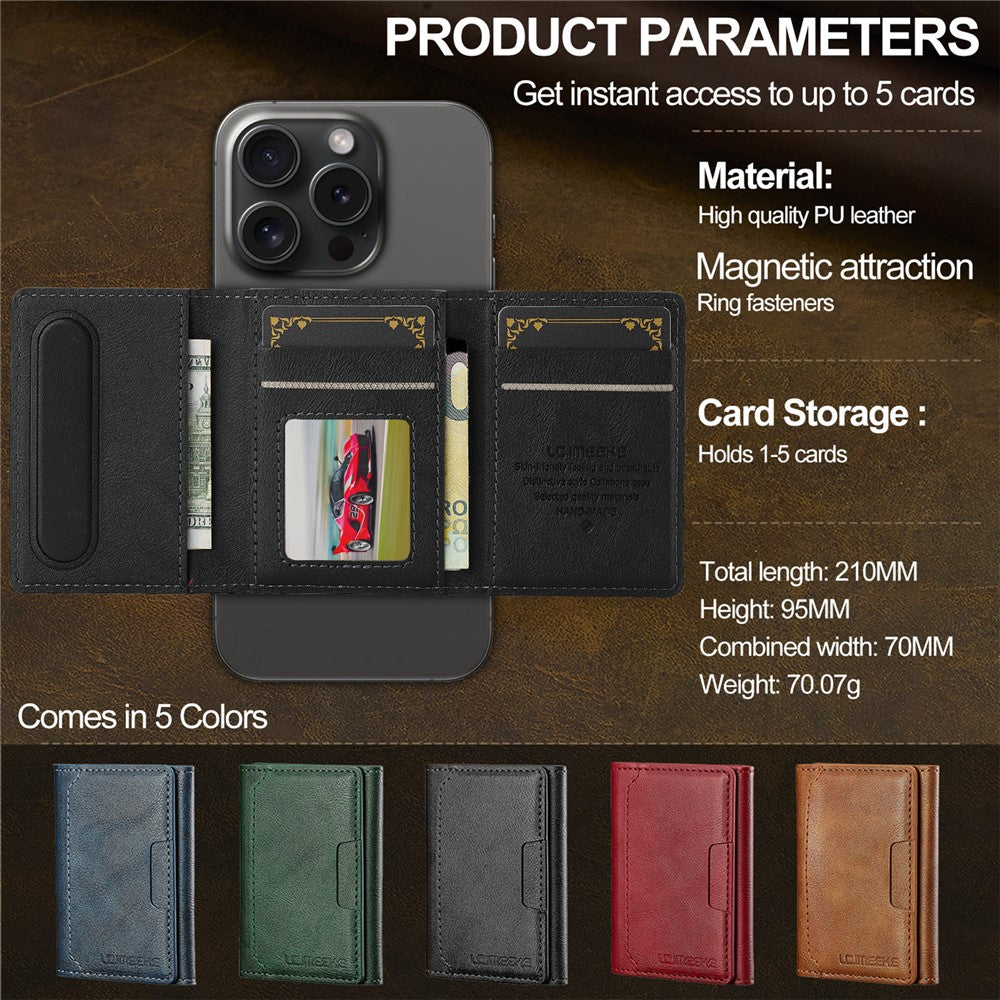 LC.IMEEKE L5 For iPhone 17 Magnetic Phone Case Leather Back Cover with Detachable Card Holder