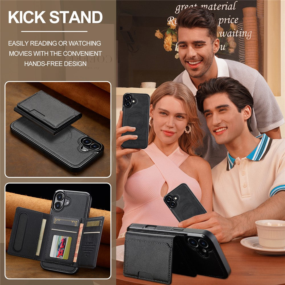 LC.IMEEKE L5 For iPhone 17 Magnetic Phone Case Leather Back Cover with Detachable Card Holder