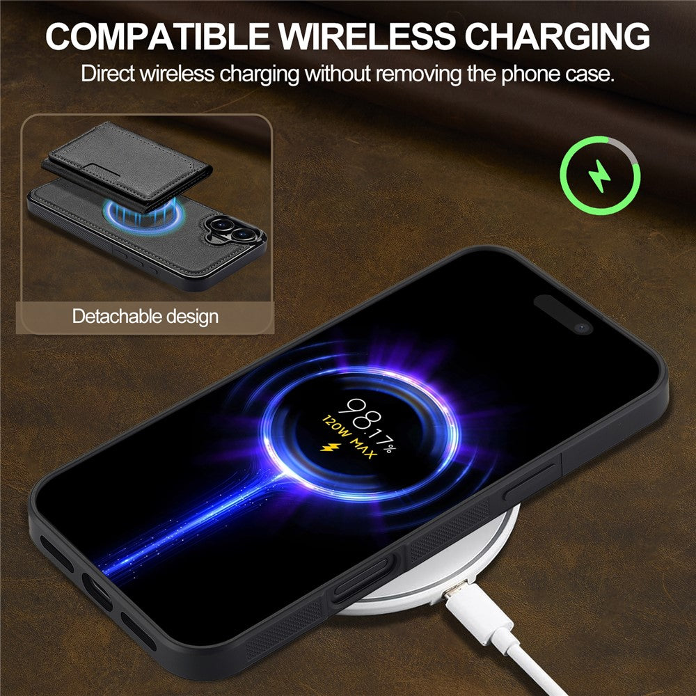 LC.IMEEKE L5 For iPhone 17 Magnetic Phone Case Leather Back Cover with Detachable Card Holder