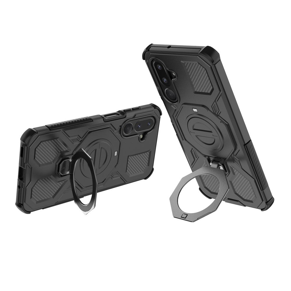 Til Samsung Galaxy M36 5G Magnetisk Cover Roterende Metal Kickstand Stødabsorberende PC + TPU Telefon Bagcover