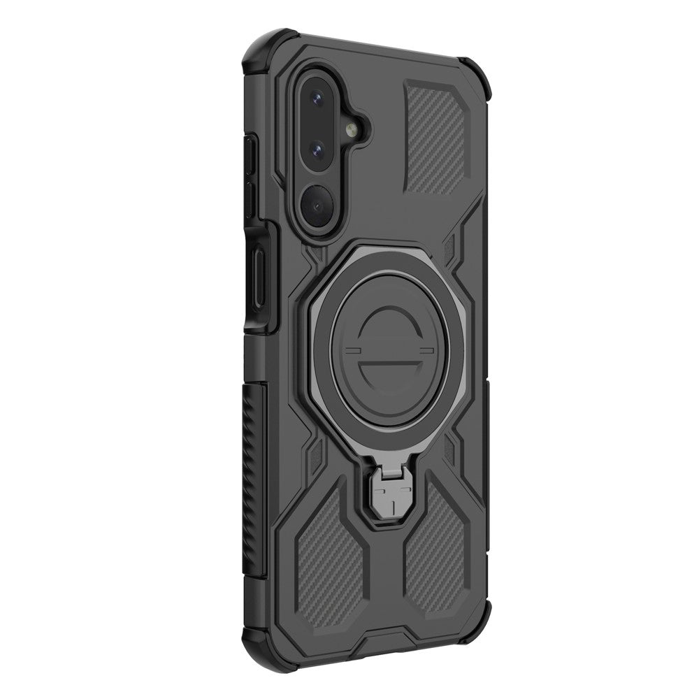 Til Samsung Galaxy M36 5G Magnetisk Cover Roterende Metal Kickstand Stødabsorberende PC + TPU Telefon Bagcover