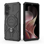 Til Samsung Galaxy M36 5G Magnetisk Cover Roterende Metal Kickstand Stødabsorberende PC + TPU Telefon Bagcover