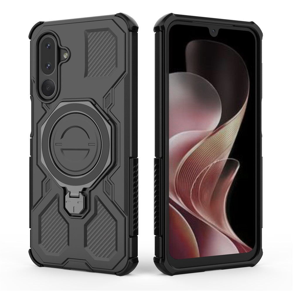 Til Samsung Galaxy M36 5G Magnetisk Cover Roterende Metal Kickstand Stødabsorberende PC + TPU Telefon Bagcover
