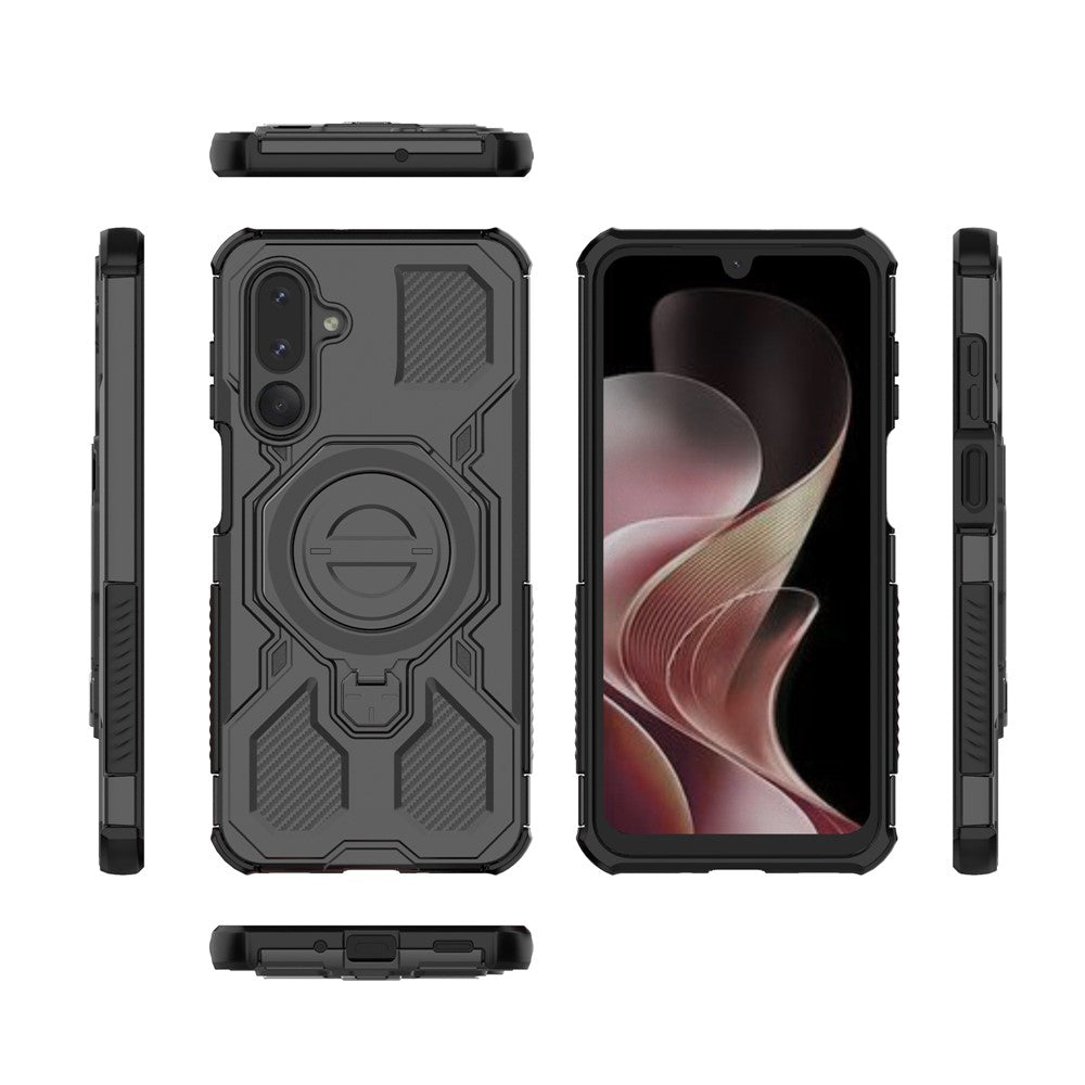 Til Samsung Galaxy M36 5G Magnetisk Cover Roterende Metal Kickstand Stødabsorberende PC + TPU Telefon Bagcover