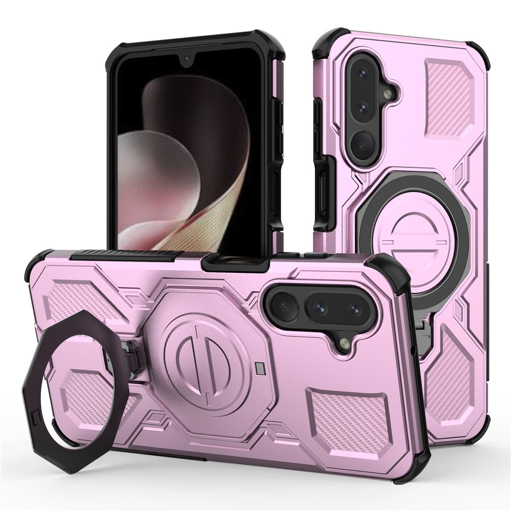Til Samsung Galaxy M36 5G Magnetisk Cover Roterende Metal Kickstand Stødabsorberende PC + TPU Telefon Bagcover