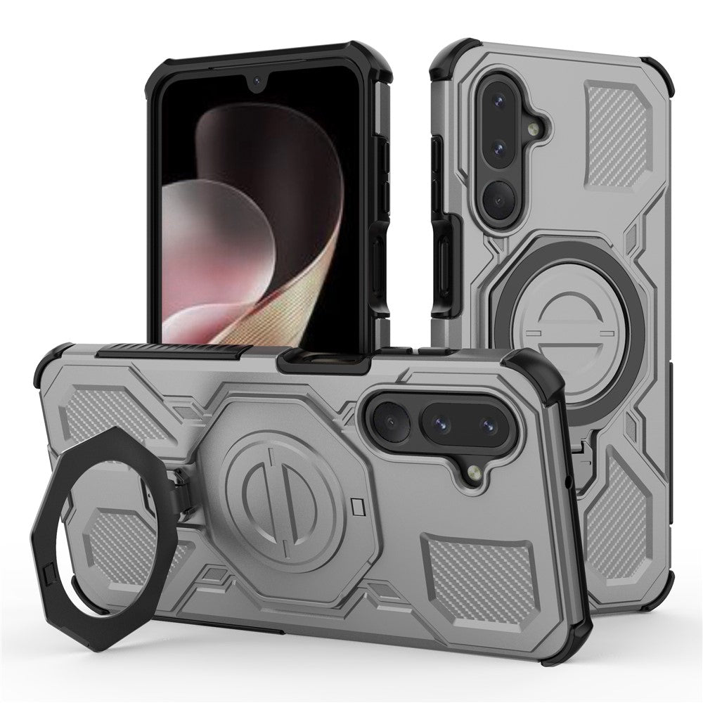 Til Samsung Galaxy M36 5G Magnetisk Cover Roterende Metal Kickstand Stødabsorberende PC + TPU Telefon Bagcover