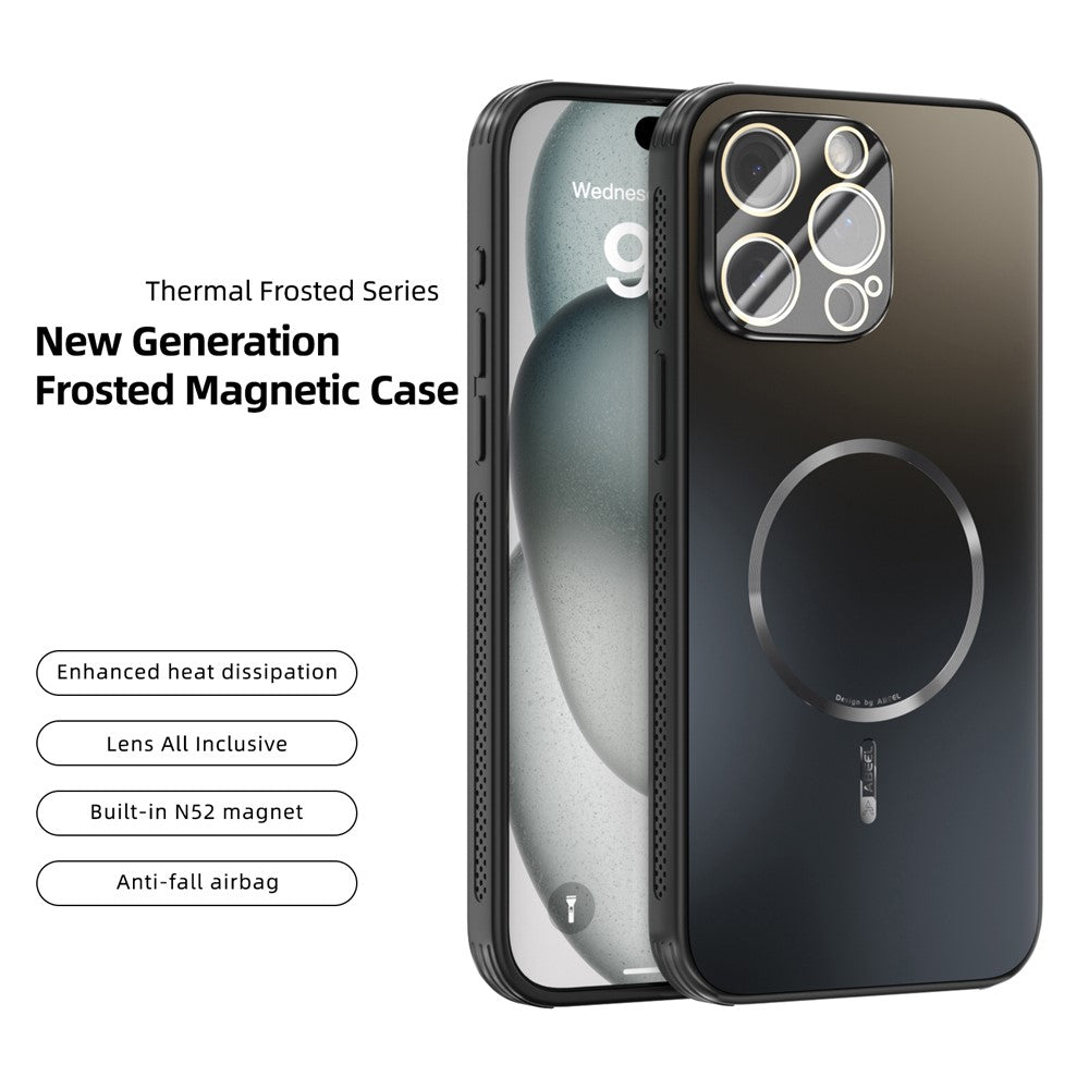 ABEEL For iPhone 15 Pro Max Case Compatible with MagSafe TPU PC Cooling Matte Phone Back Cover with Lens Film