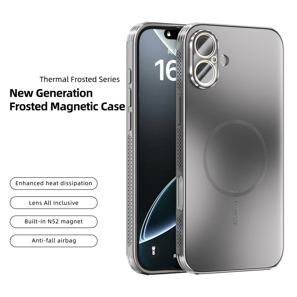 ABEEL For iPhone 16 Case Compatible with MagSafe TPU PC Cooling Matte Phone Back Cover with Lens Film