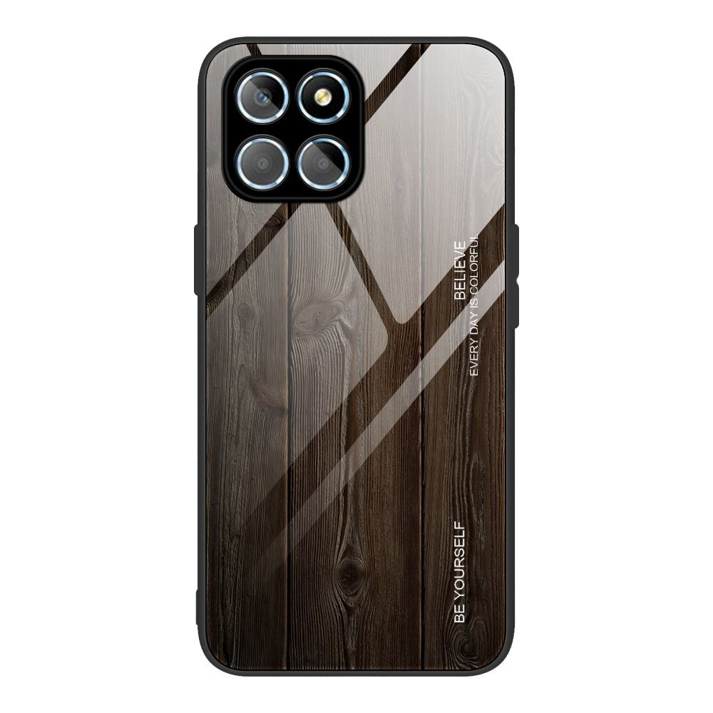 For Honor X8 5G Tempered Glass Shell Phone Case Wooden Pattern TPU Frame Shock Absorption Cover