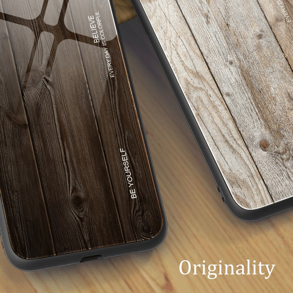 For Honor X8 5G Tempered Glass Shell Phone Case Wooden Pattern TPU Frame Shock Absorption Cover