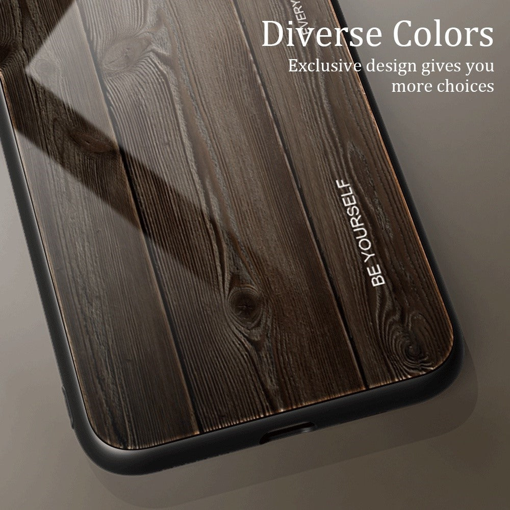 For Honor X8 5G Tempered Glass Shell Phone Case Wooden Pattern TPU Frame Shock Absorption Cover