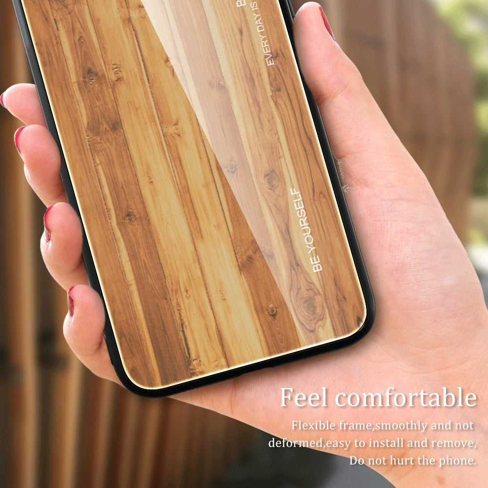 For Honor X8 5G Tempered Glass Shell Phone Case Wooden Pattern TPU Frame Shock Absorption Cover