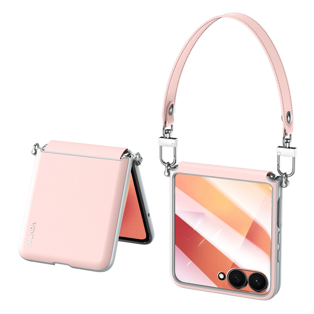 SULADA For Samsung Galaxy Z Flip7 5G Case with Strap Leather Back Phone Cover Hinge Protection