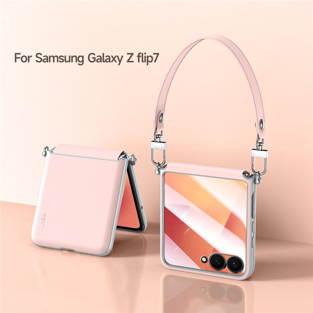 SULADA For Samsung Galaxy Z Flip7 5G Case with Strap Leather Back Phone Cover Hinge Protection