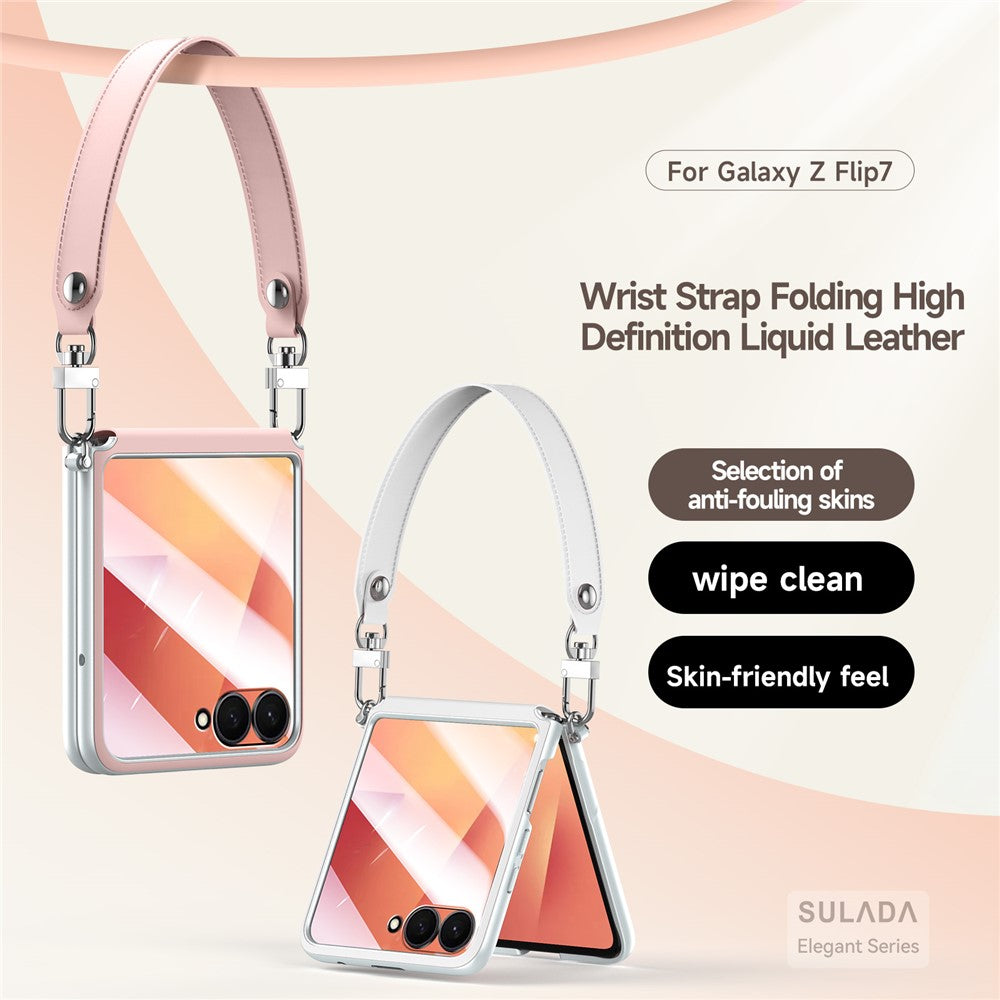 SULADA For Samsung Galaxy Z Flip7 5G Case with Strap Leather Back Phone Cover Hinge Protection