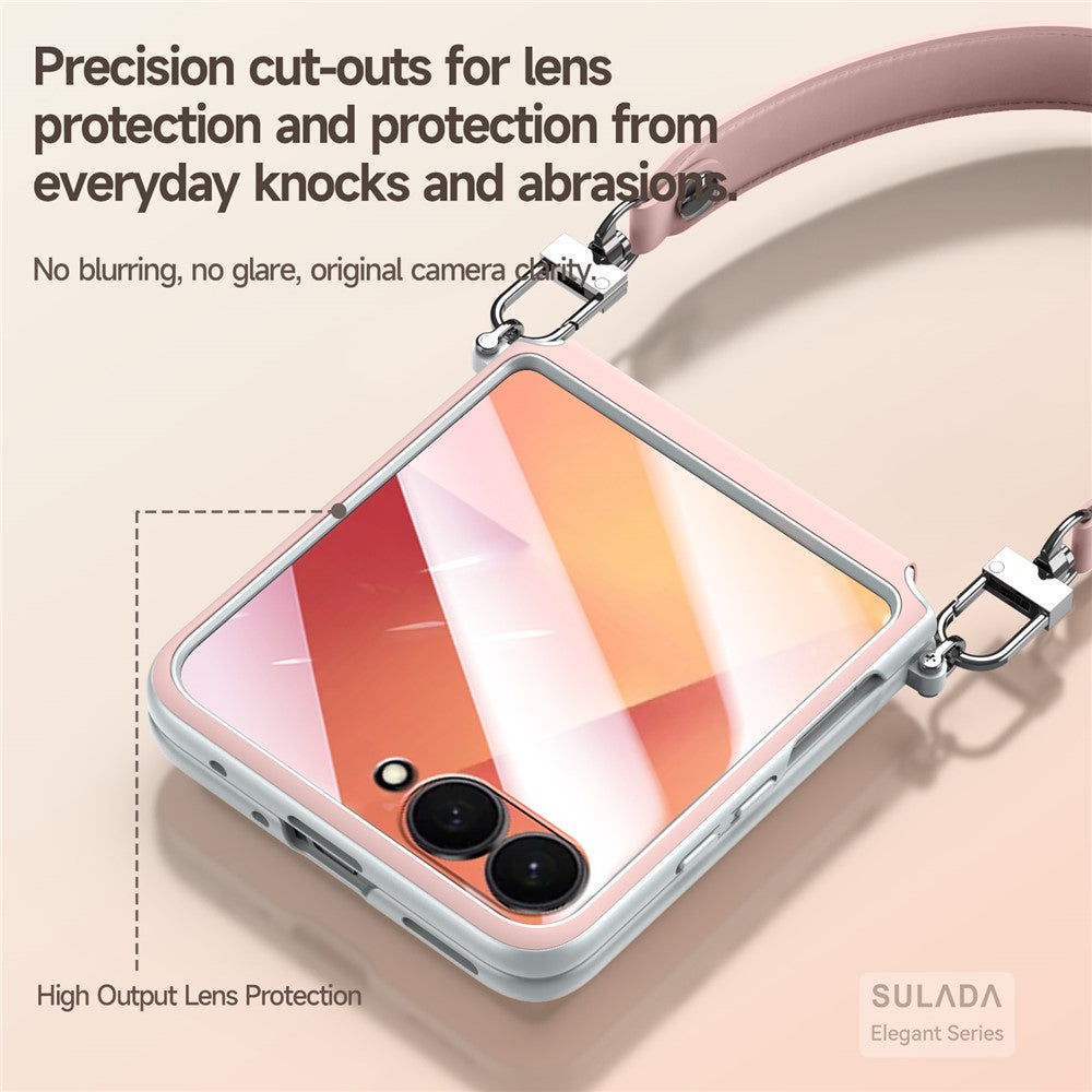 SULADA For Samsung Galaxy Z Flip7 5G Case with Strap Leather Back Phone Cover Hinge Protection