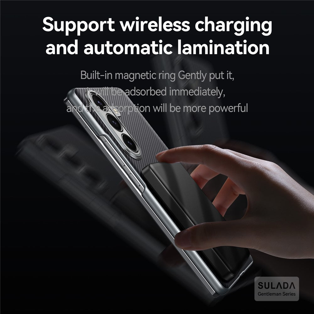 SULADA For Samsung Galaxy Z Fold7 5G Magnetic Case Leather+PC Phone Cover Carbon Fiber Texture