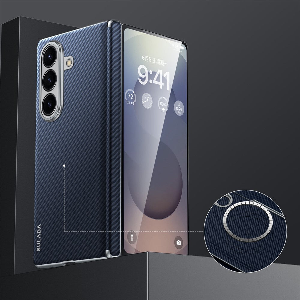 SULADA For Samsung Galaxy Z Fold7 5G Magnetic Case Leather+PC Phone Cover Carbon Fiber Texture