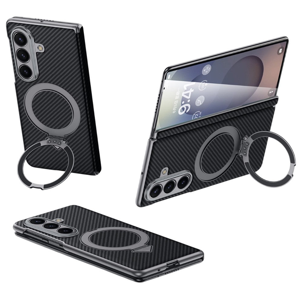SULADA For Samsung Galaxy Z Fold7 5G Magnetic Case Kickstand PU + PC Phone Cover Carbon Fiber Texture