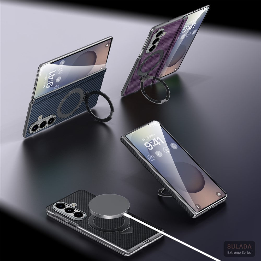 SULADA For Samsung Galaxy Z Fold7 5G Magnetic Case Kickstand PU + PC Phone Cover Carbon Fiber Texture