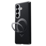 SULADA For Samsung Galaxy Z Fold7 5G Magnetic Case Kickstand PU + PC Phone Cover Carbon Fiber Texture