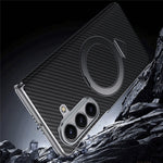 SULADA For Samsung Galaxy Z Fold7 5G Magnetic Case Kickstand PU + PC Phone Cover Carbon Fiber Texture