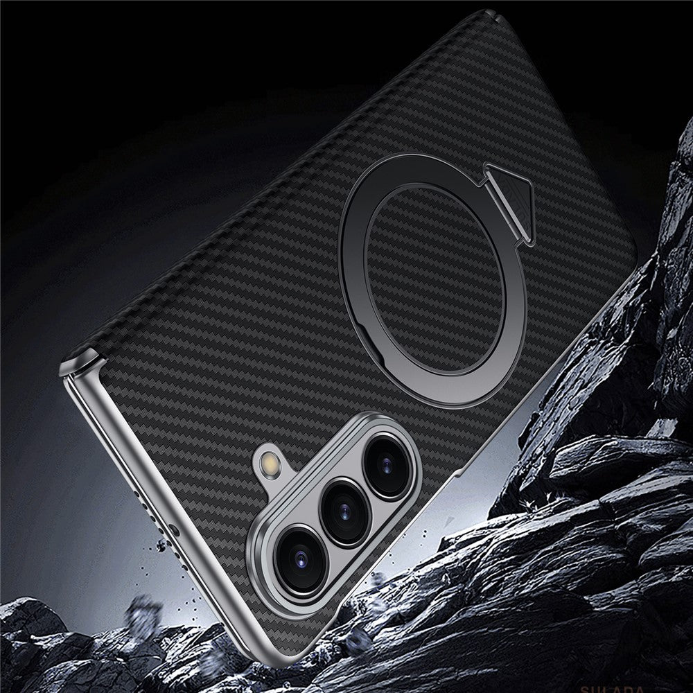 SULADA For Samsung Galaxy Z Fold7 5G Magnetic Case Kickstand PU + PC Phone Cover Carbon Fiber Texture