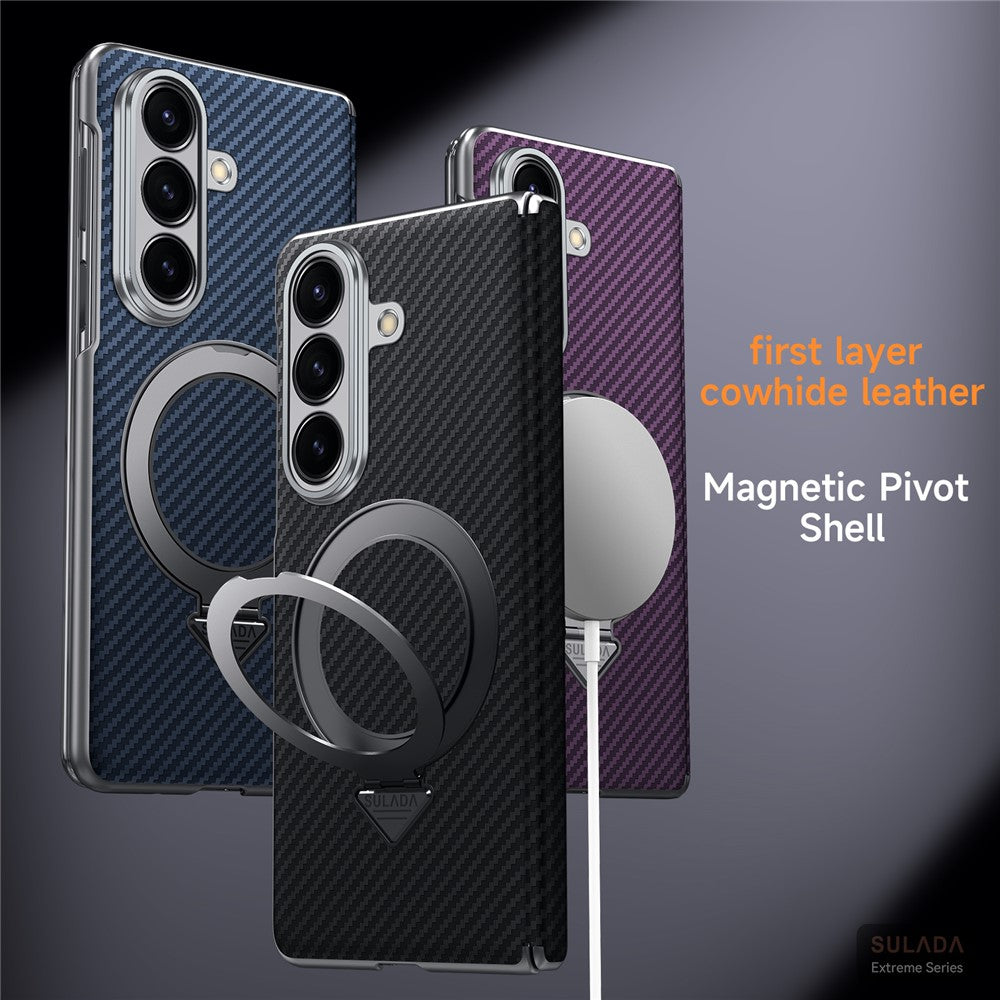SULADA For Samsung Galaxy Z Fold7 5G Magnetic Case Kickstand PU + PC Phone Cover Carbon Fiber Texture
