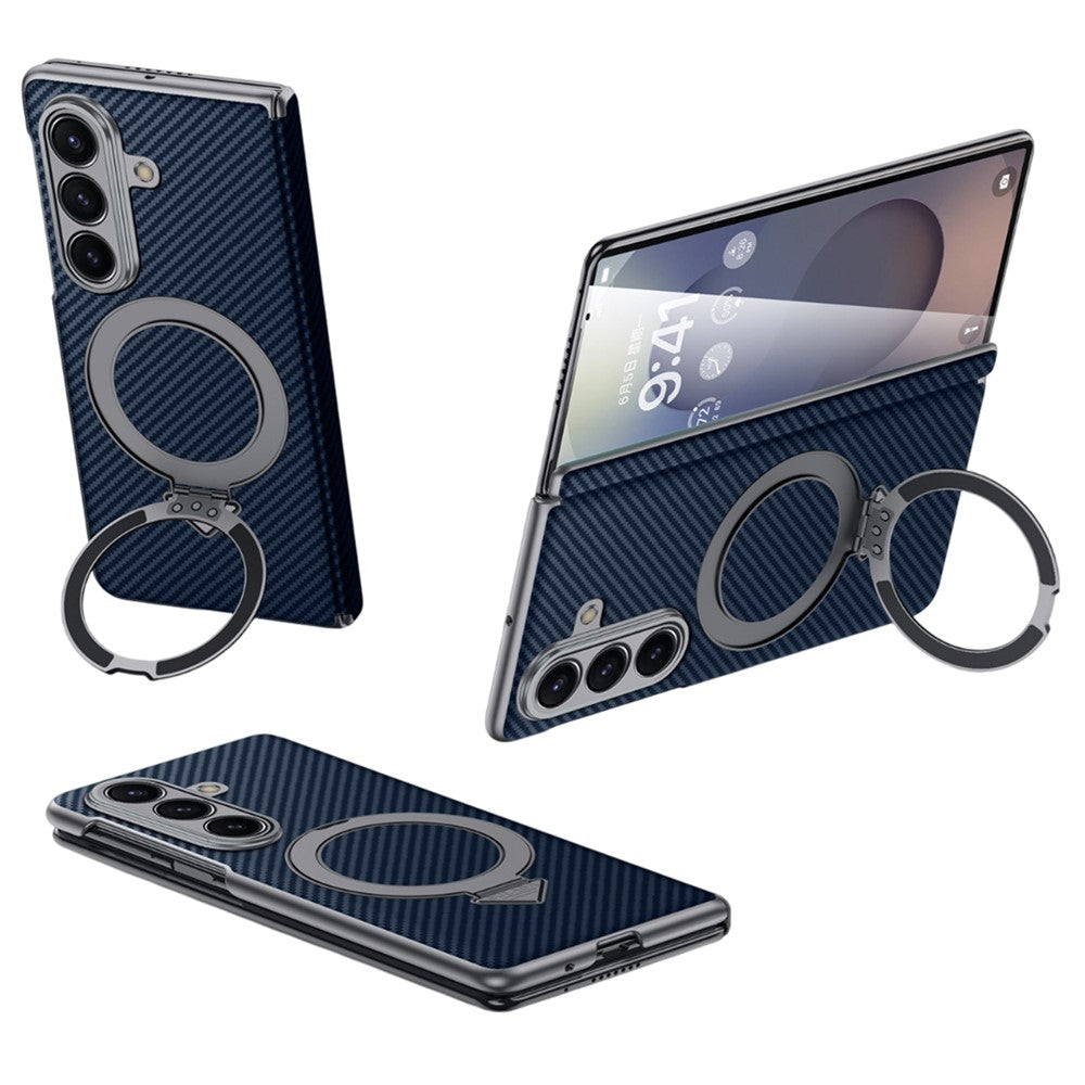 SULADA For Samsung Galaxy Z Fold7 5G Magnetic Case Kickstand PU + PC Phone Cover Carbon Fiber Texture