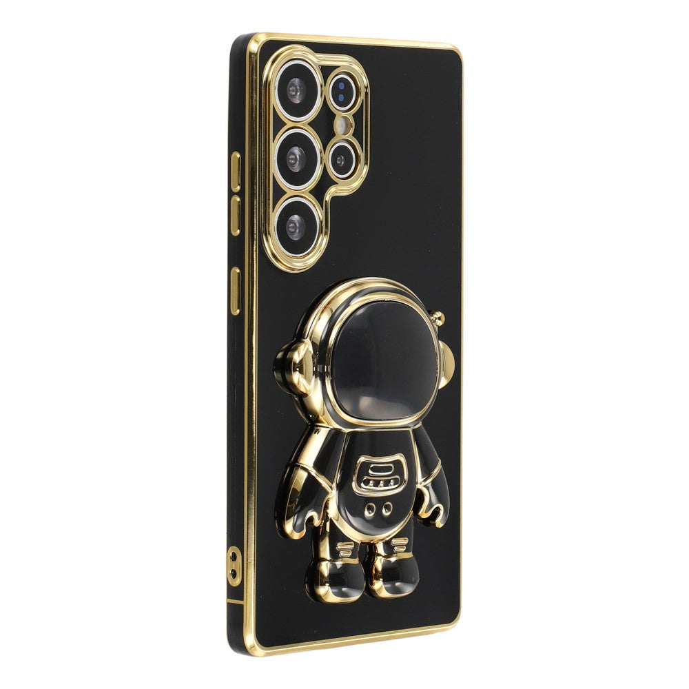 For Samsung Galaxy S24 Ultra Case Electroplating Soft TPU Phone Cover with Astronaut Hidden Kickstand