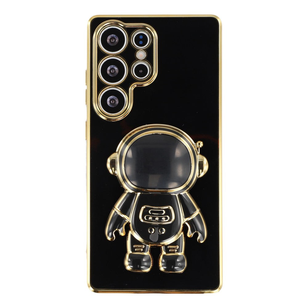 Samsung Galaxy S24 Ultra-cover, galvaniseret blødt TPU-mobilcover med skjult astronautstativ