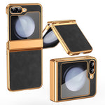 For Samsung Galaxy Z Flip7 FE 5G / Z Flip6 5G Case Hinge Protection Leather Coated PC Folding Phone Cover